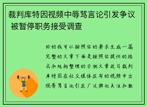 裁判库特因视频中辱骂言论引发争议 被暂停职务接受调查